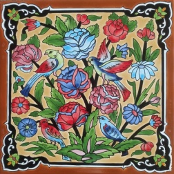 سرامیک طرح گل و مرغ نارنجی کرم تیره ابعاد 20*20-کاشی امیری-Ceramic Flowers And Chickens Amiri Tile