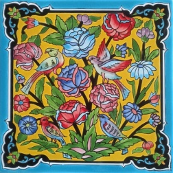 سرامیک طرح گل و مرغ فیروزه ای زرد ابعاد 20*20-کاشی امیری-Ceramic Flowers And Chickens Amiri Tile