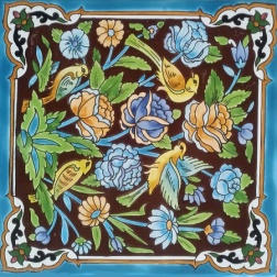 سرامیک طرح گل و مرغ مشکی فیروزه ای ابعاد 20*20-کاشی امیری-Ceramic Flowers And Chickens Amiri Tile