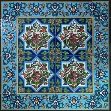 سرامیک طرح گل و مرغ آبی تیره ابعاد 60*60-کاشی امیری-Ceramic Flowers And Chickens Amiri Tile