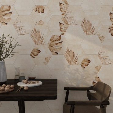 سرامیک شش ضلعی طرح برگ هاوایی کرم روشن سرامیک سرام آرا-Ceramic Hawaei Leaf Ceram Ara Tile