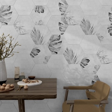 سرامیک شش ضلعی طرح برگ هاوایی طوسی روشن سرامیک سرام آرا-Ceramic Hawaei Leaf Ceram Ara Tile