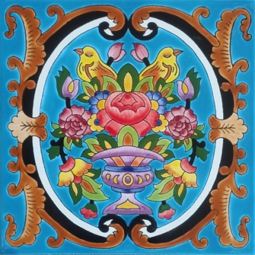 سرامیک طرح گل و مرغ فیروزه ای ابعاد 20*20-کاشی امیری-Ceramic Flowers And Chickens Amiri Tile